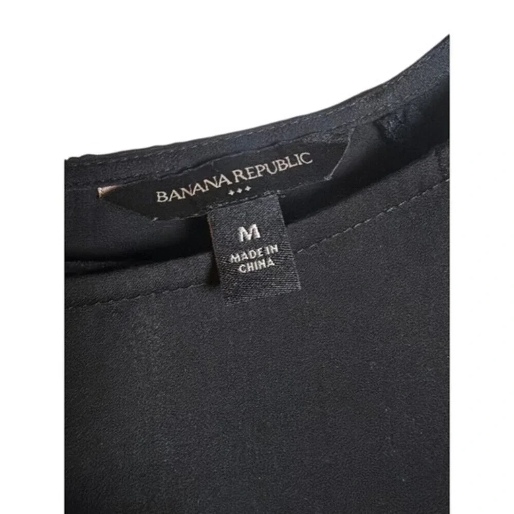 Banana Republic Women's Top Size M Black Puff Sleeve Collar Minimalist Office